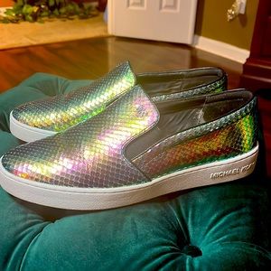 Michael Kors Iridescent Snake Print Sneakers.